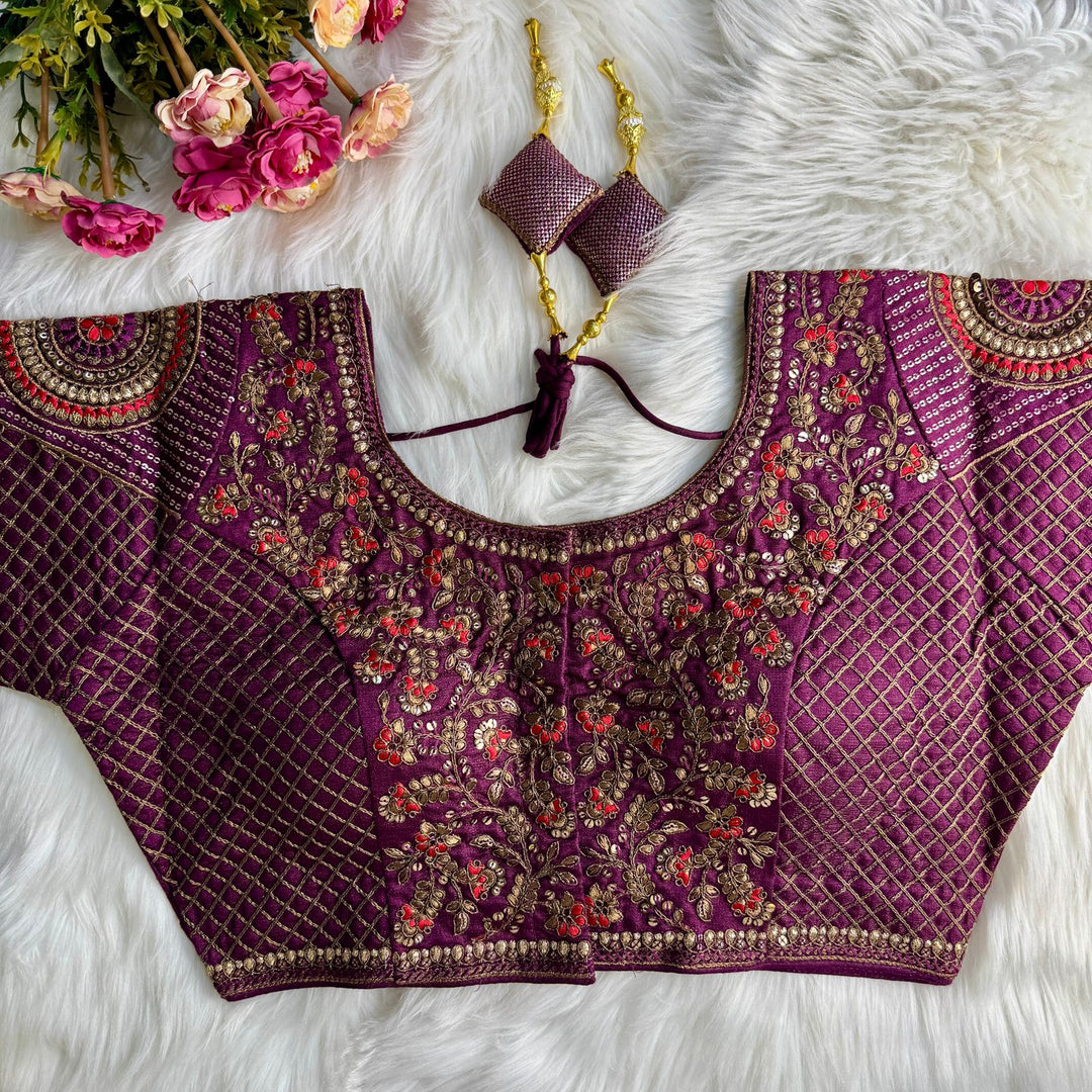 Beautiful Heavy Codding Embroidery + Copper Jari Work Bridal Blouse