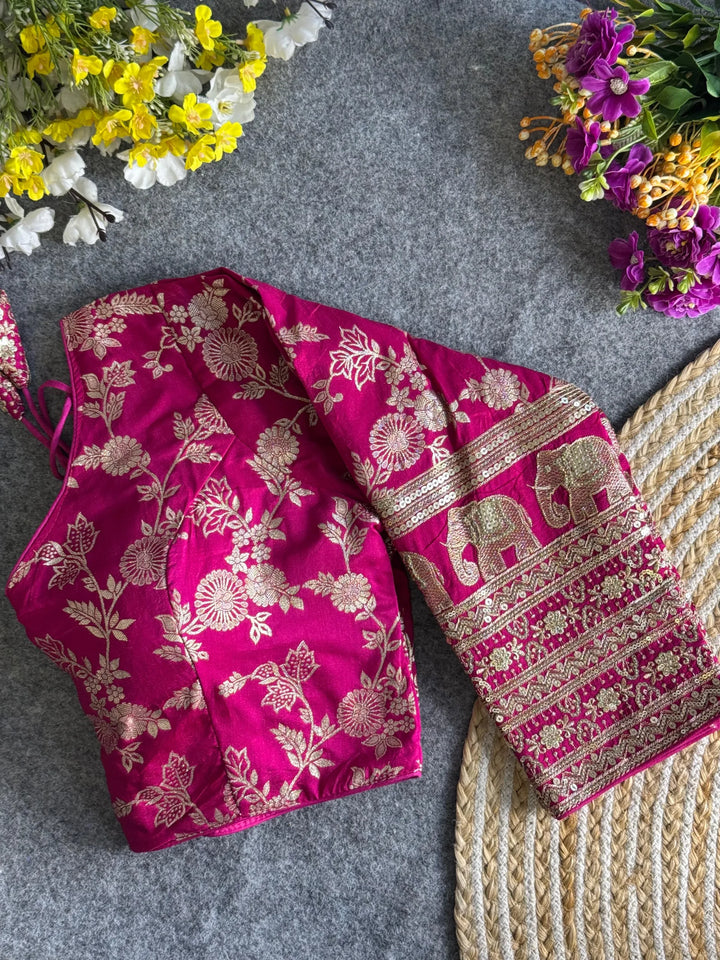 HEAVY PURE DOLA SILK FULL SLEEVES ELEPHANT DESIGN BLOUSE