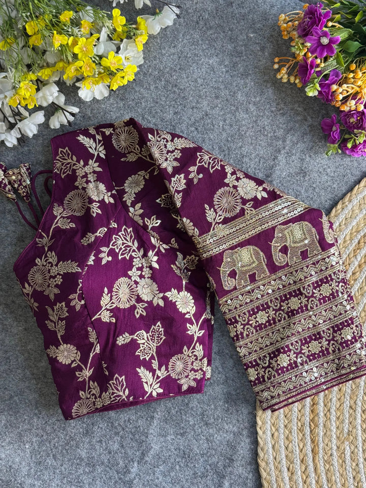 HEAVY PURE DOLA SILK FULL SLEEVES ELEPHANT DESIGN BLOUSE
