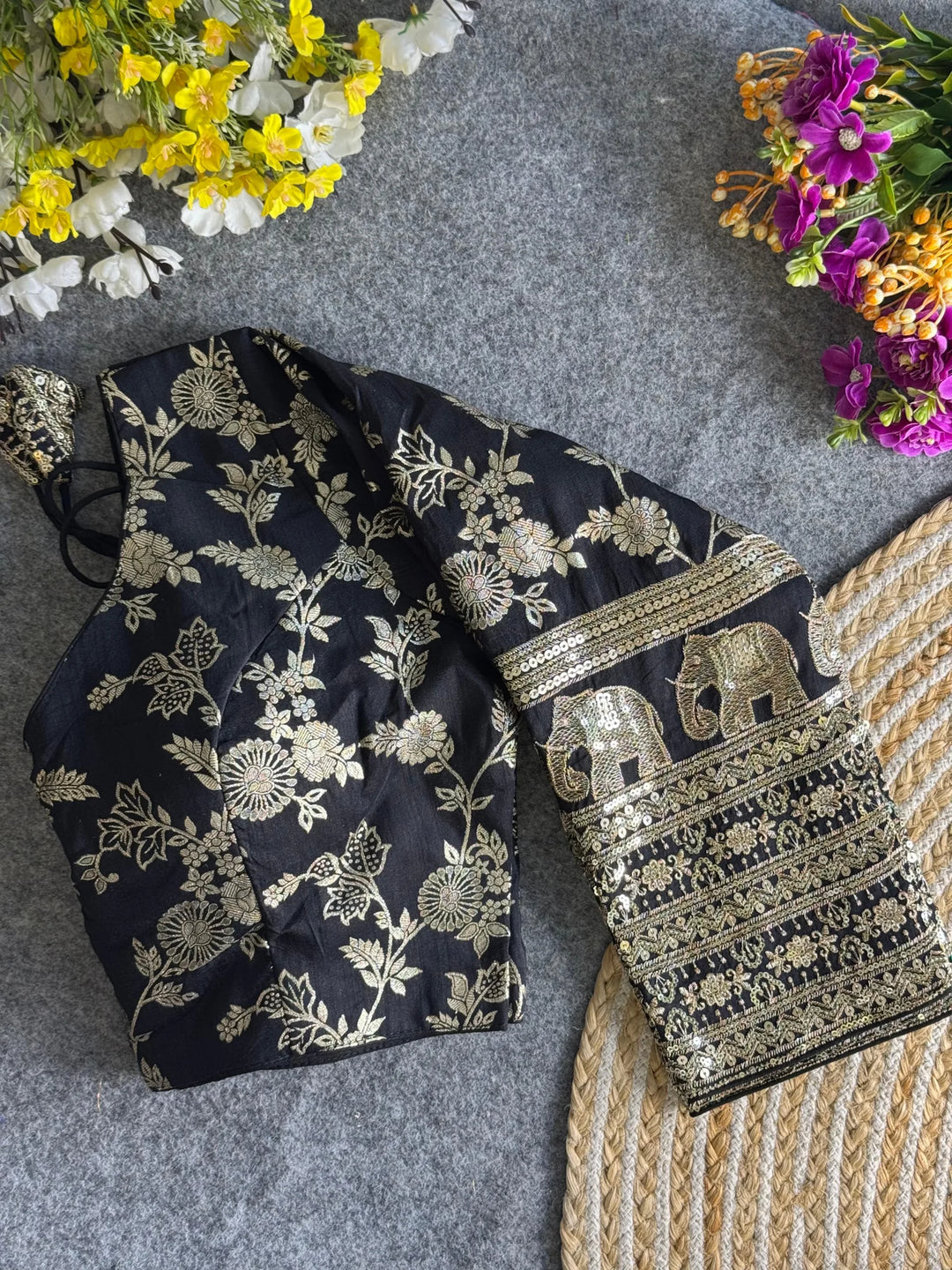 HEAVY PURE DOLA SILK FULL SLEEVES ELEPHANT DESIGN BLOUSE
