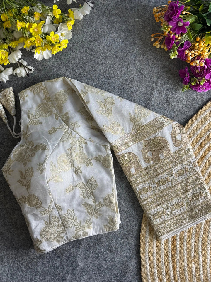 HEAVY PURE DOLA SILK FULL SLEEVES ELEPHANT DESIGN BLOUSE
