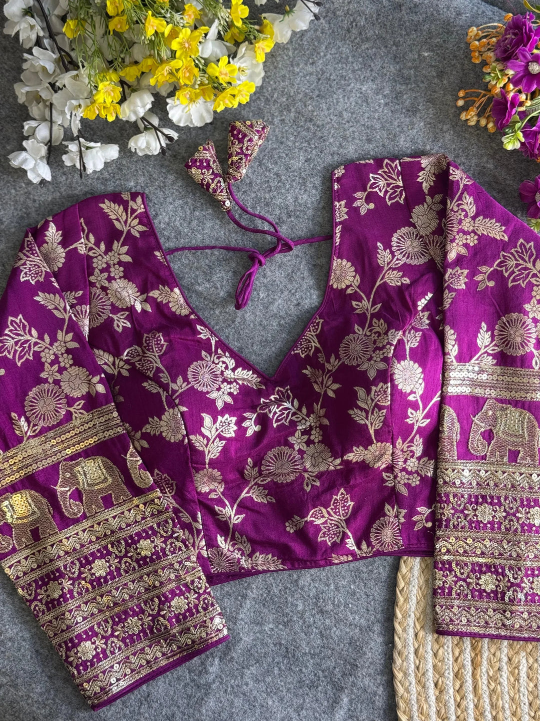 HEAVY PURE DOLA SILK FULL SLEEVES ELEPHANT DESIGN BLOUSE