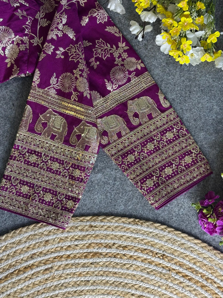 HEAVY PURE DOLA SILK FULL SLEEVES ELEPHANT DESIGN BLOUSE