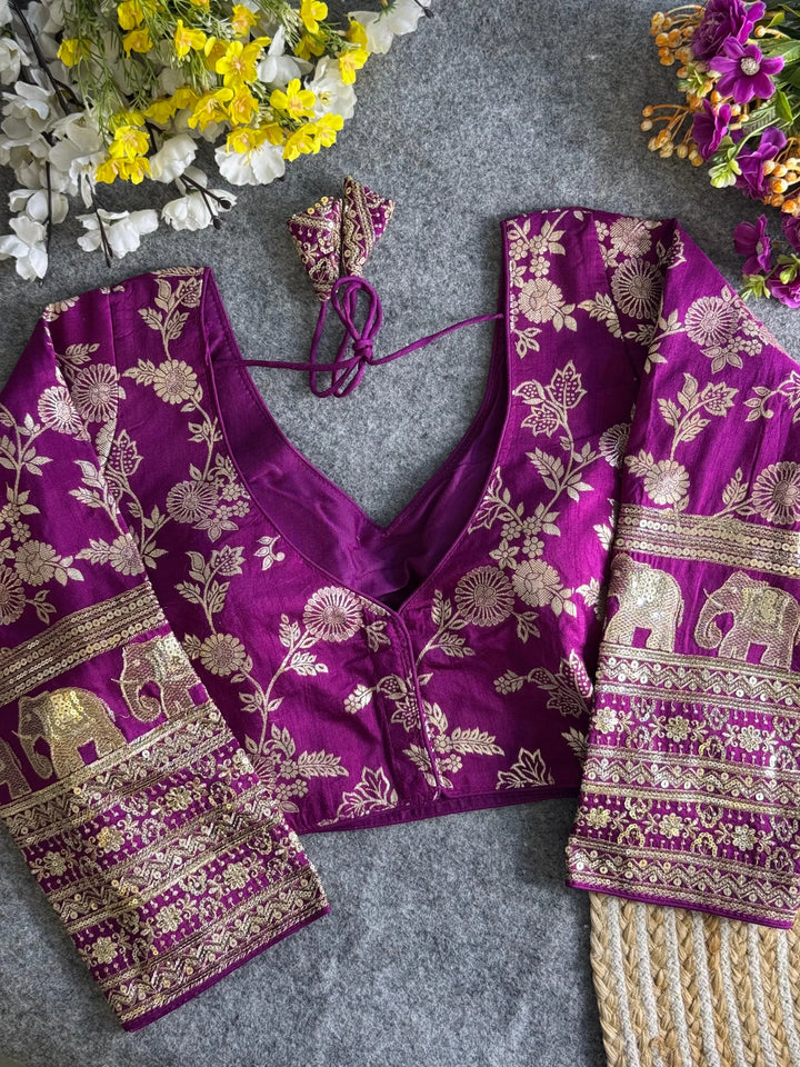 HEAVY PURE DOLA SILK FULL SLEEVES ELEPHANT DESIGN BLOUSE