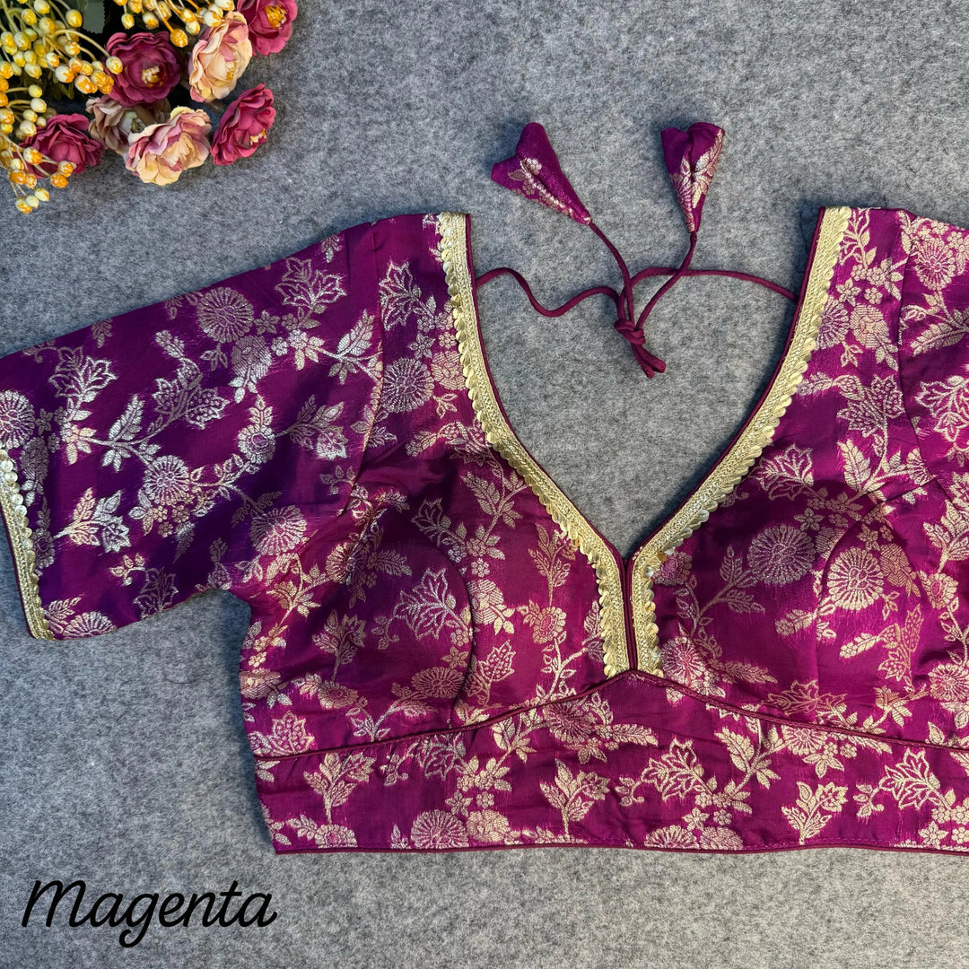 HEAVY PURE DOLA SILK  BLOUSE WITH BEAUTIFUL LACE PATTERN