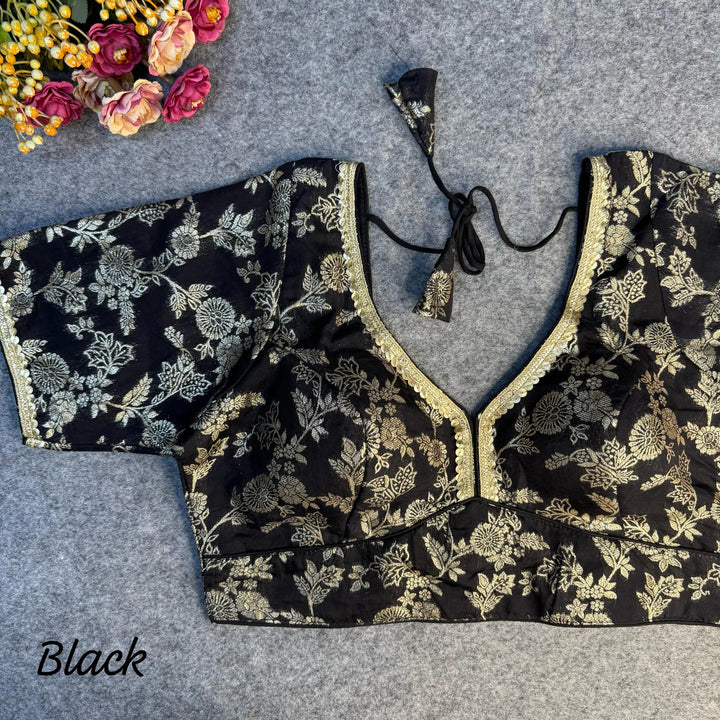 HEAVY PURE DOLA SILK  BLOUSE WITH BEAUTIFUL LACE PATTERN