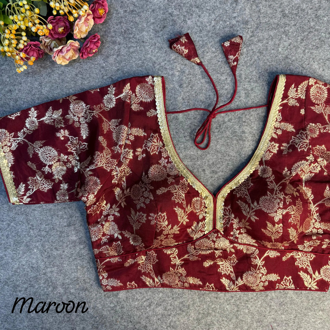 HEAVY PURE DOLA SILK  BLOUSE WITH BEAUTIFUL LACE PATTERN