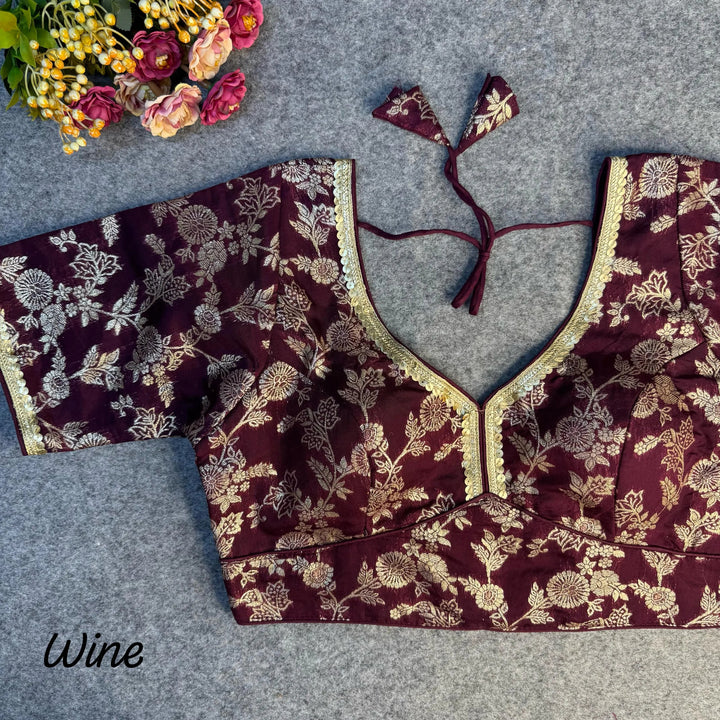 HEAVY PURE DOLA SILK  BLOUSE WITH BEAUTIFUL LACE PATTERN