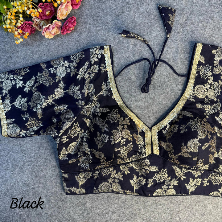 HEAVY PURE DOLA SILK  BLOUSE WITH BEAUTIFUL LACE PATTERN