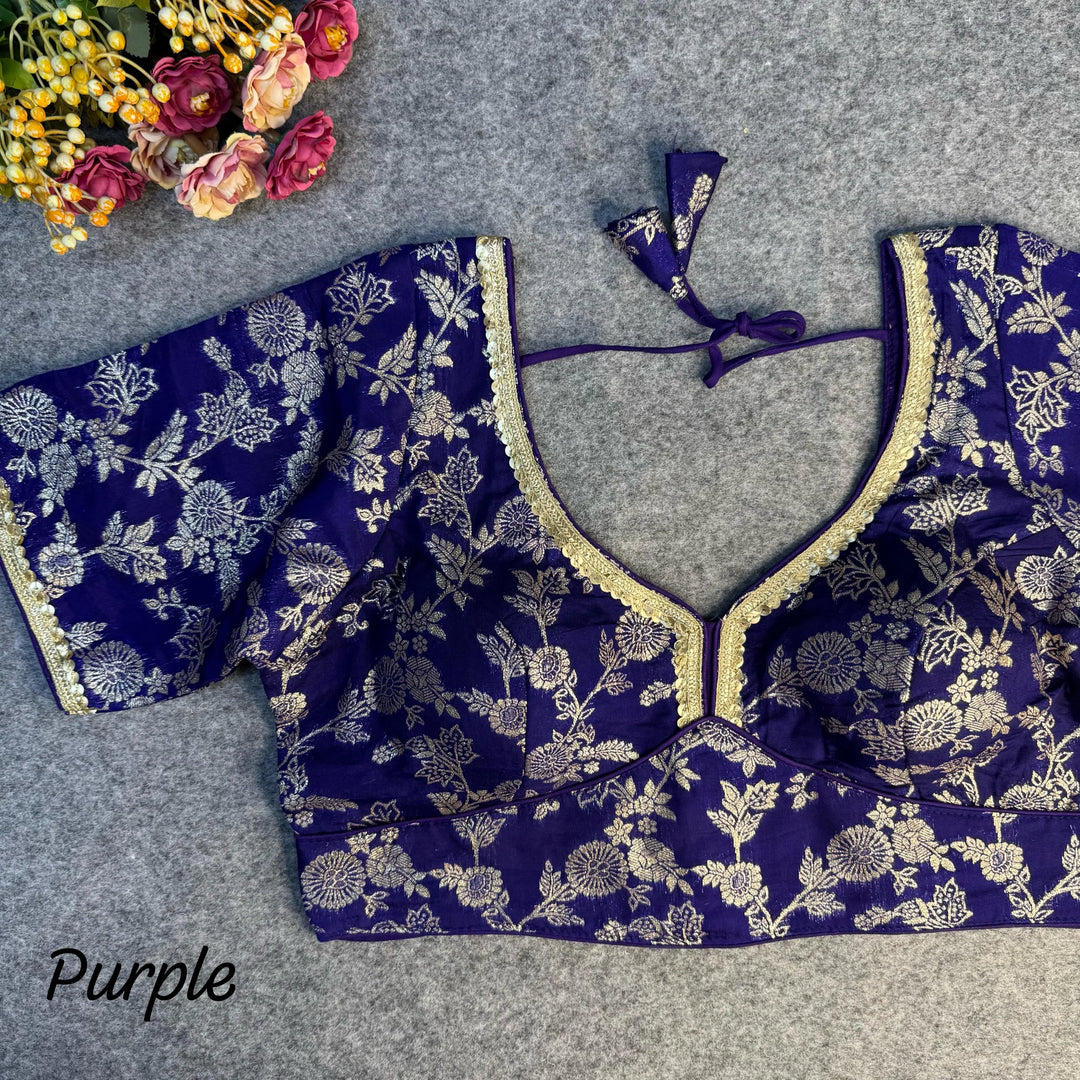 HEAVY PURE DOLA SILK  BLOUSE WITH BEAUTIFUL LACE PATTERN