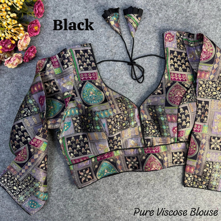 NEW PURE VISCOSE LONG SLEEVES JACQUARD WITH POSITION PRINT WORK VINTAGE BLOUSE
