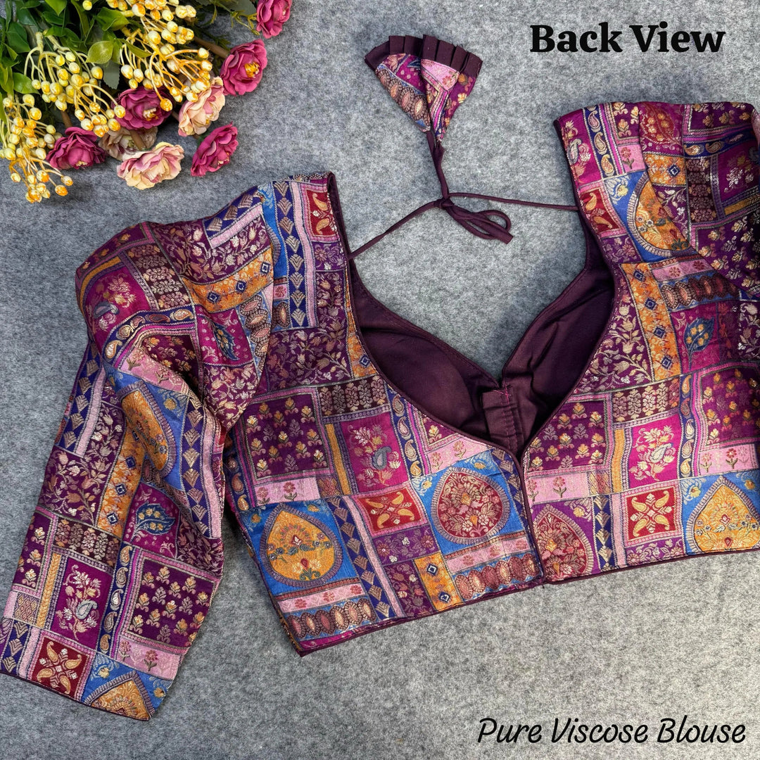 NEW PURE VISCOSE LONG SLEEVES JACQUARD WITH POSITION PRINT WORK VINTAGE BLOUSE