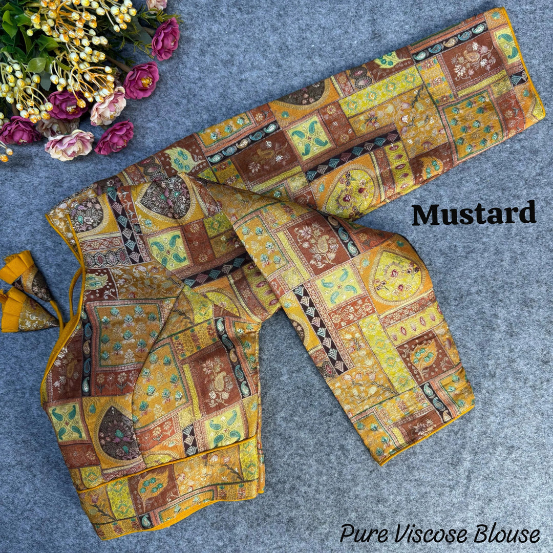 NEW PURE VISCOSE LONG SLEEVES JACQUARD WITH POSITION PRINT WORK VINTAGE BLOUSE