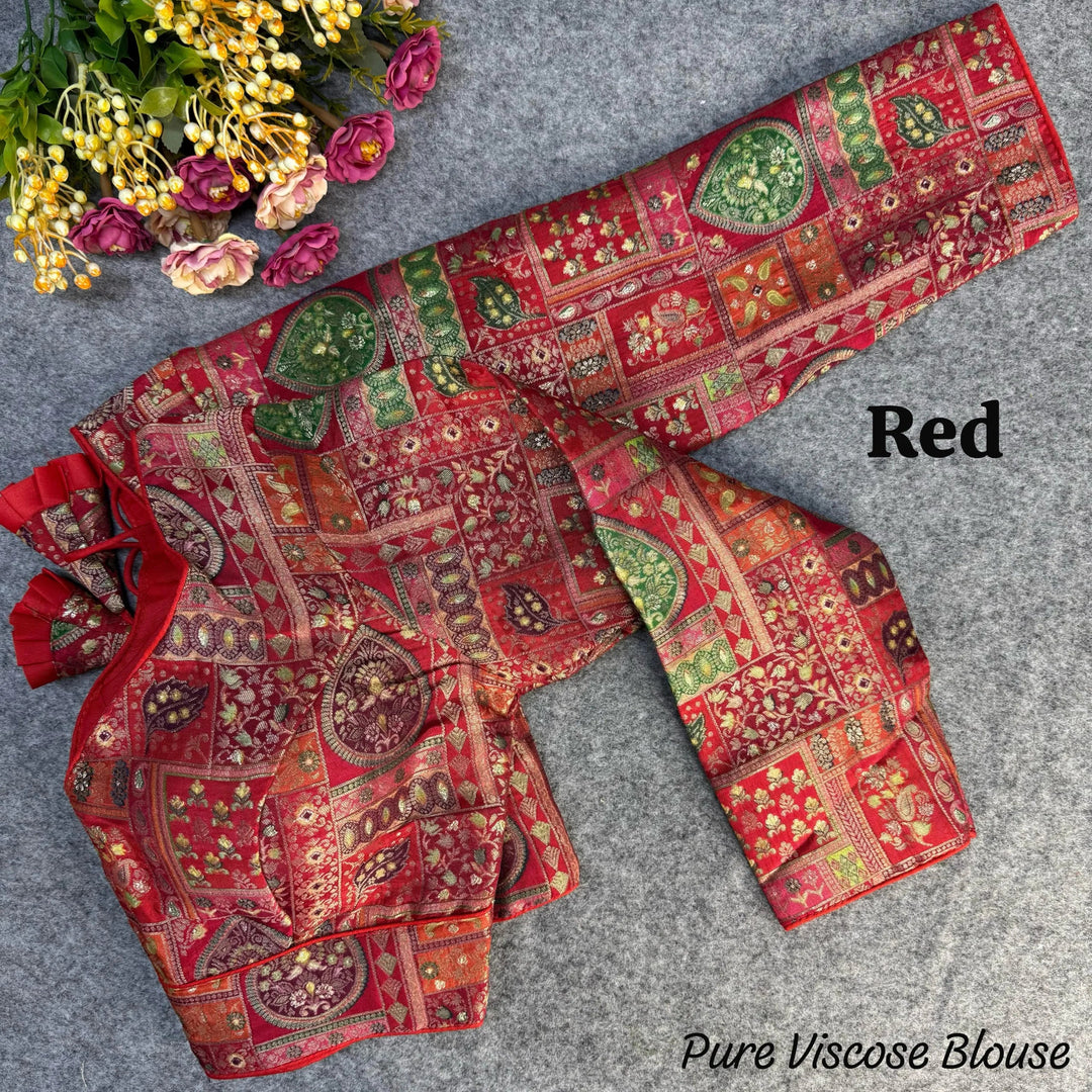 NEW PURE VISCOSE LONG SLEEVES JACQUARD WITH POSITION PRINT WORK VINTAGE BLOUSE
