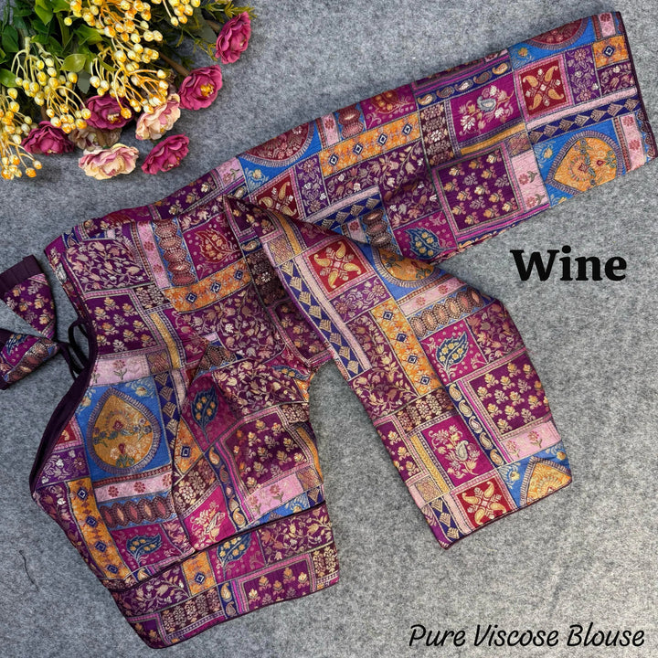 NEW PURE VISCOSE LONG SLEEVES JACQUARD WITH POSITION PRINT WORK VINTAGE BLOUSE