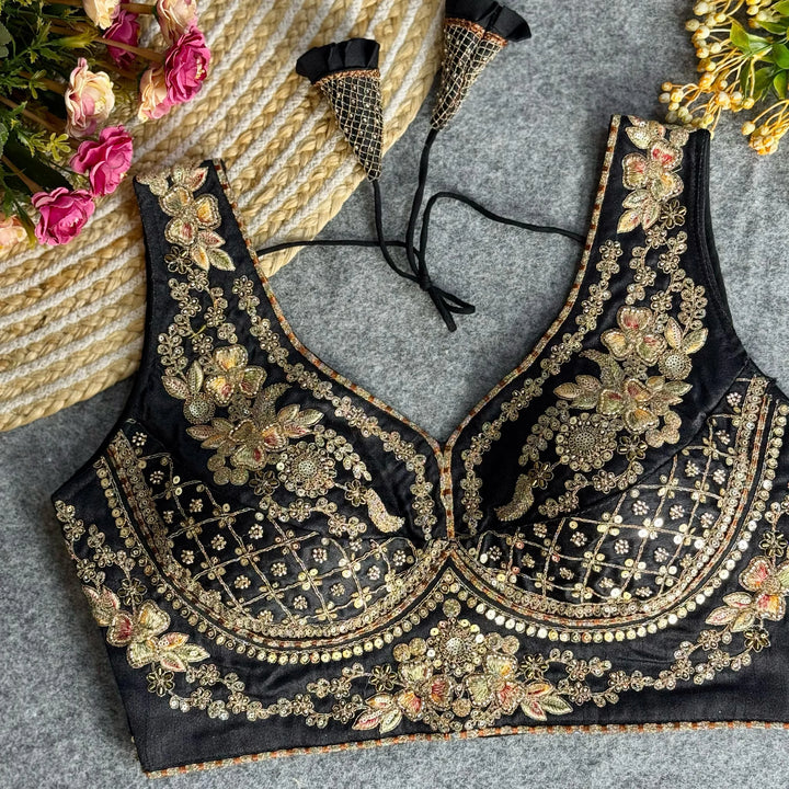 BEAUTIFUL HEAVY STARS & BEADS WORK  SABYASACHI NECK BRIDAL BLOUSE
