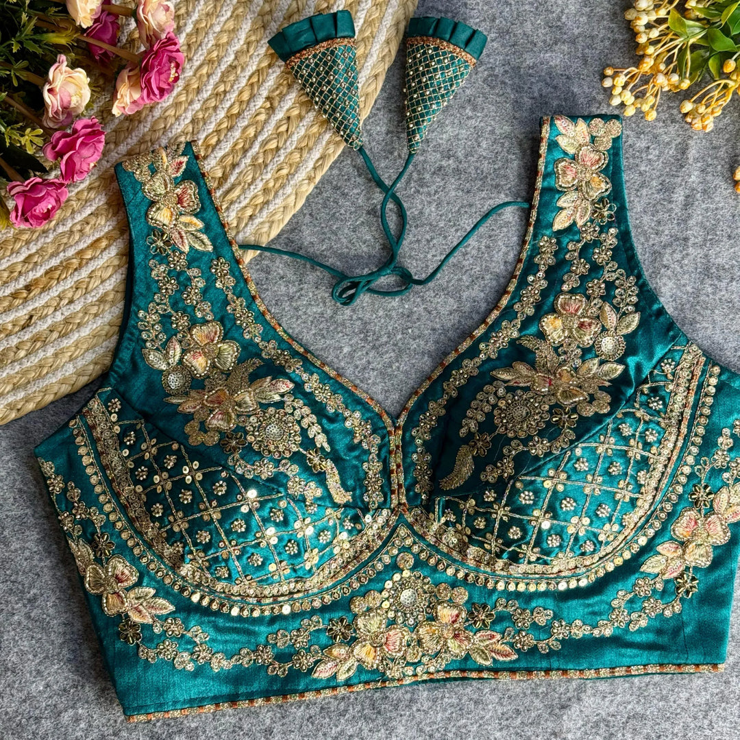 BEAUTIFUL HEAVY STARS & BEADS WORK  SABYASACHI NECK BRIDAL BLOUSE