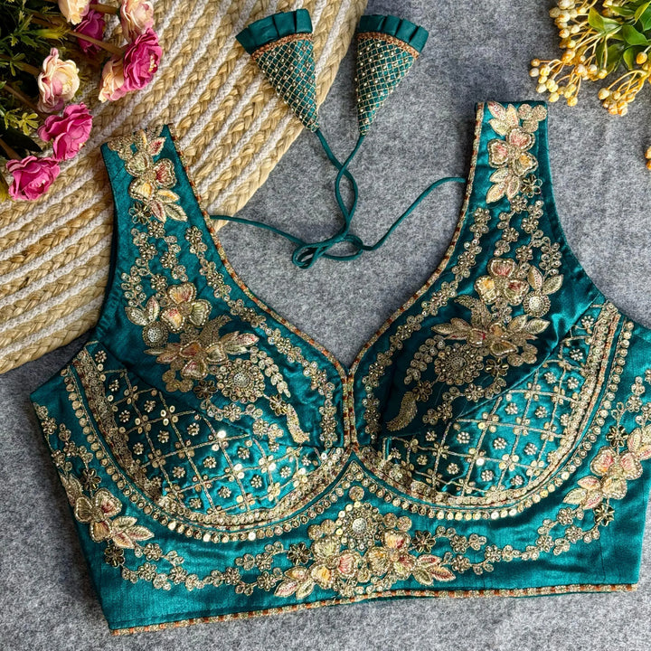 BEAUTIFUL HEAVY STARS & BEADS WORK  SABYASACHI NECK BRIDAL BLOUSE