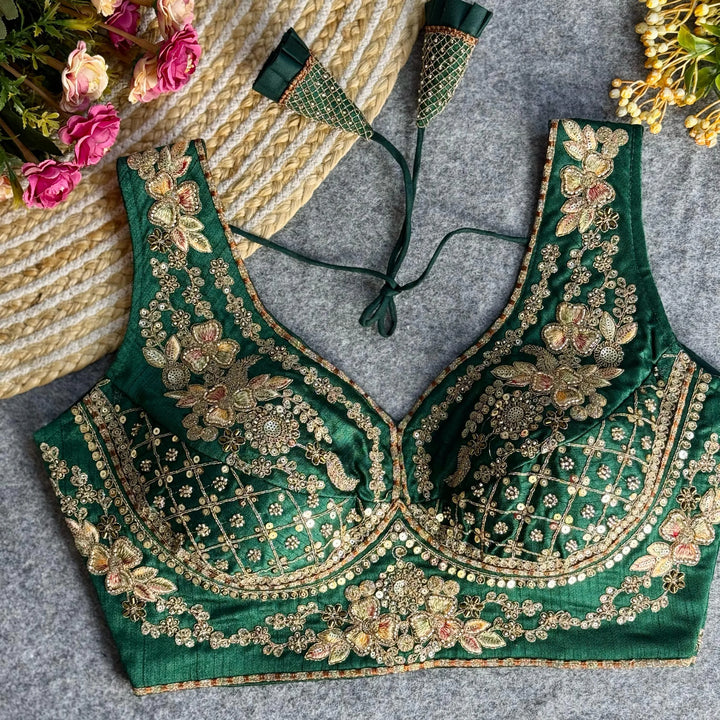BEAUTIFUL HEAVY STARS & BEADS WORK  SABYASACHI NECK BRIDAL BLOUSE