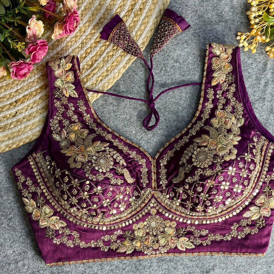 BEAUTIFUL HEAVY STARS & BEADS WORK  SABYASACHI NECK BRIDAL BLOUSE