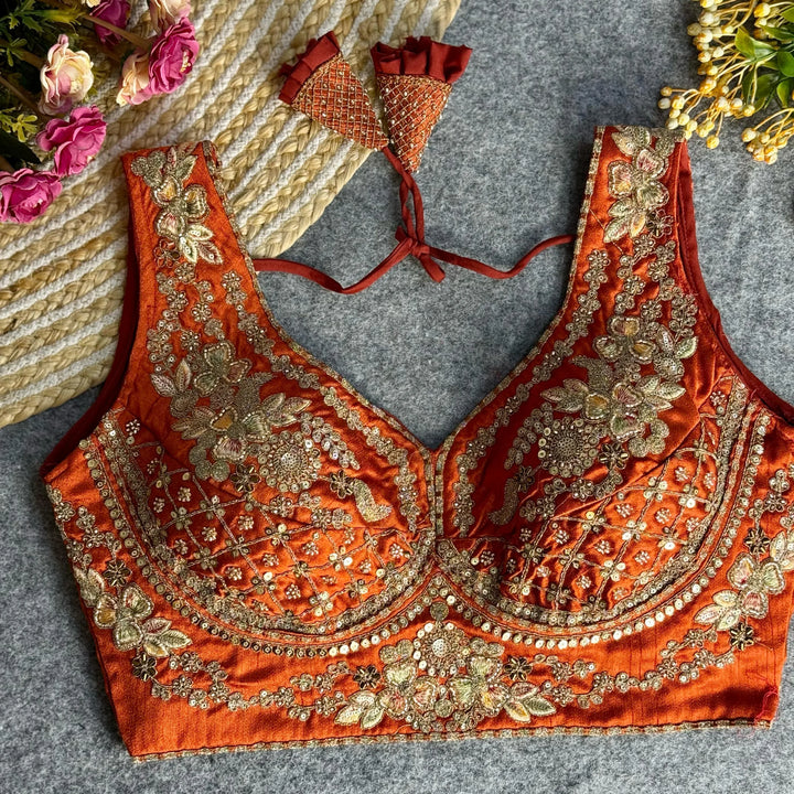 BEAUTIFUL HEAVY STARS & BEADS WORK  SABYASACHI NECK BRIDAL BLOUSE