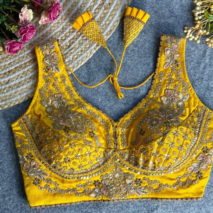 BEAUTIFUL HEAVY STARS & BEADS WORK  SABYASACHI NECK BRIDAL BLOUSE