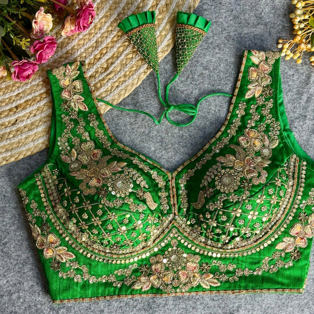 BEAUTIFUL HEAVY STARS & BEADS WORK  SABYASACHI NECK BRIDAL BLOUSE