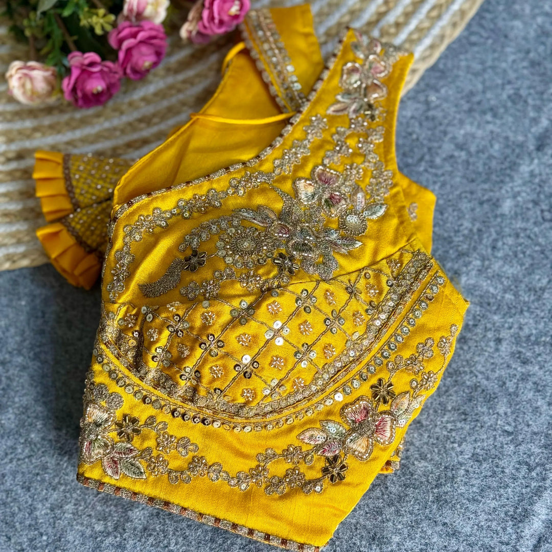 BEAUTIFUL HEAVY STARS & BEADS WORK  SABYASACHI NECK BRIDAL BLOUSE