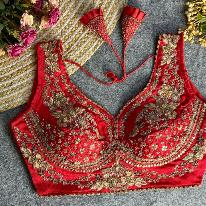 BEAUTIFUL HEAVY STARS & BEADS WORK  SABYASACHI NECK BRIDAL BLOUSE