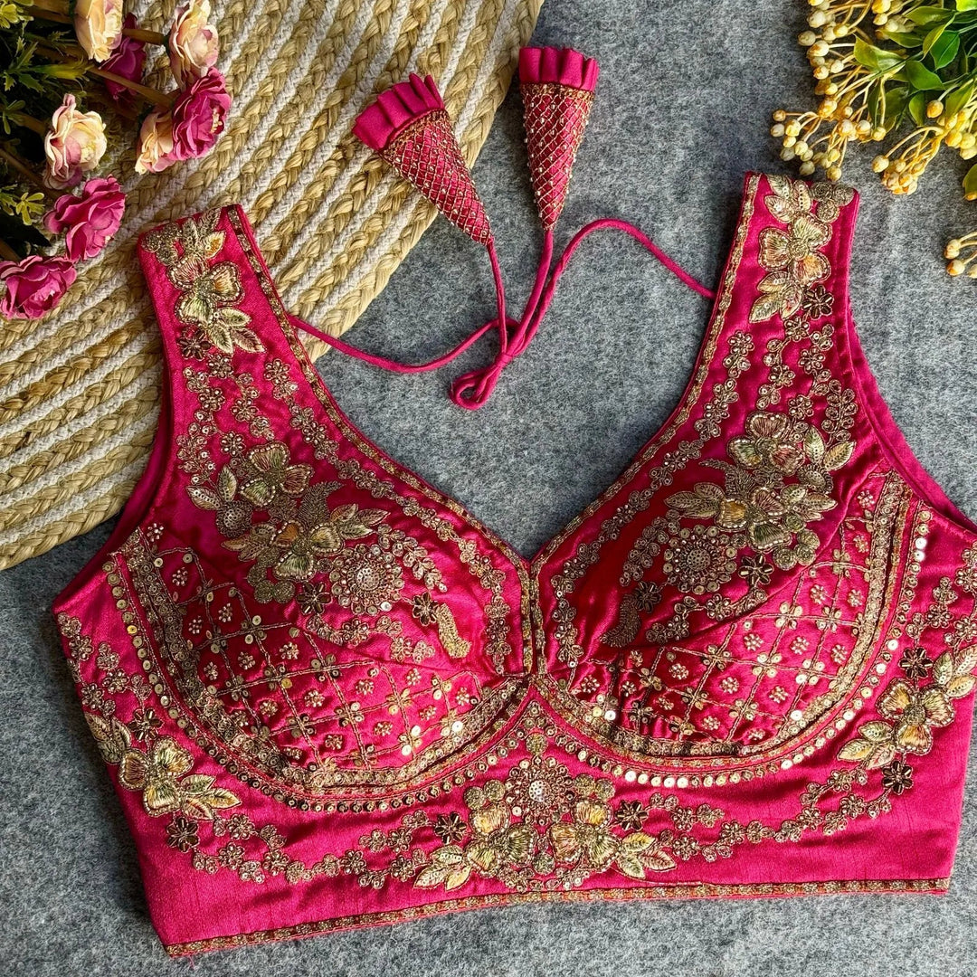 BEAUTIFUL HEAVY STARS & BEADS WORK  SABYASACHI NECK BRIDAL BLOUSE