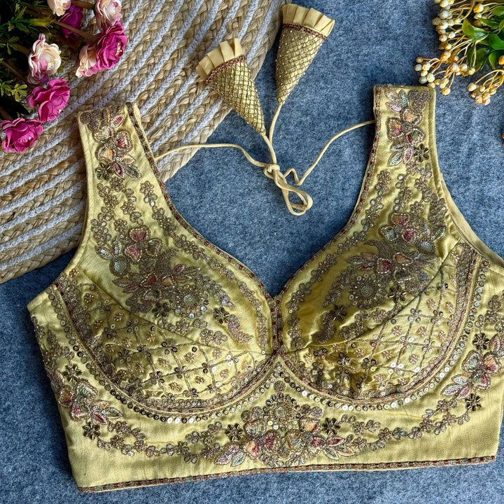 BEAUTIFUL HEAVY STARS & BEADS WORK  SABYASACHI NECK BRIDAL BLOUSE