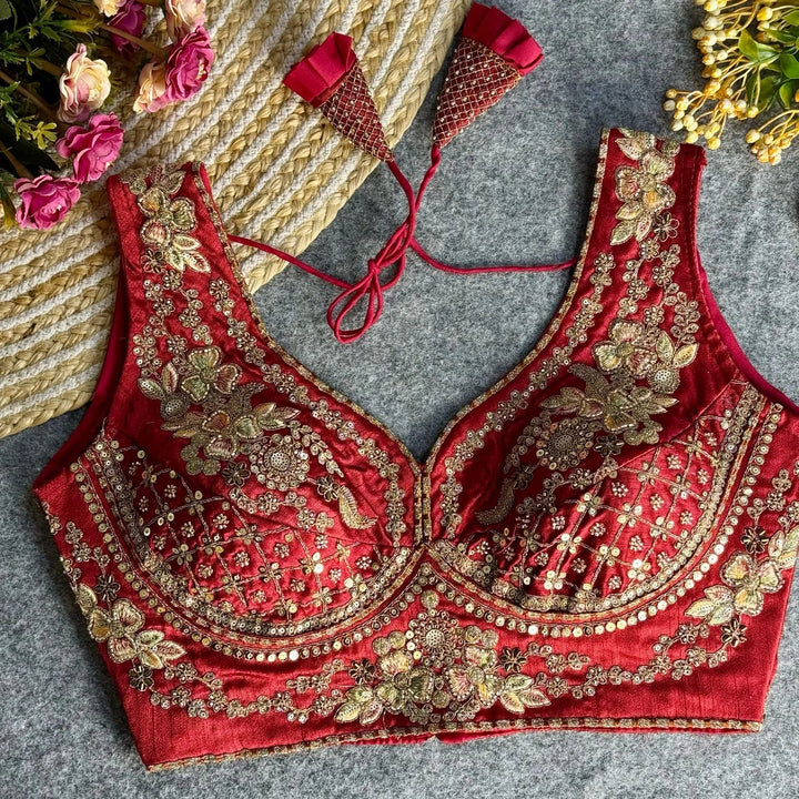 BEAUTIFUL HEAVY STARS & BEADS WORK  SABYASACHI NECK BRIDAL BLOUSE