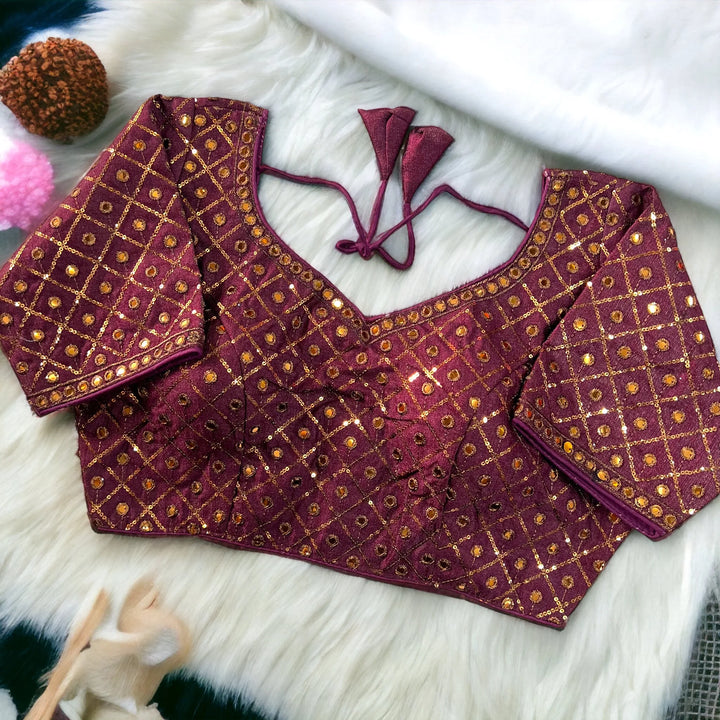 Copper Jari+Mirror Heavy Embroidery Work Blouse