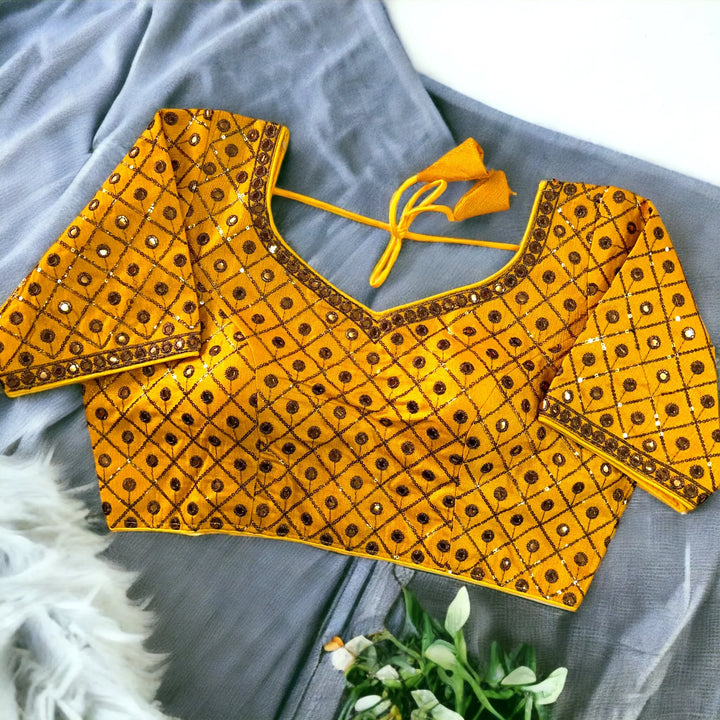 Copper Jari+Mirror Heavy Embroidery Work Blouse