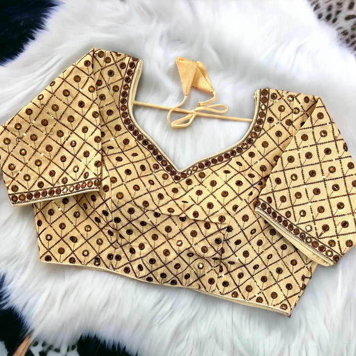 Copper Jari+Mirror Heavy Embroidery Work Blouse