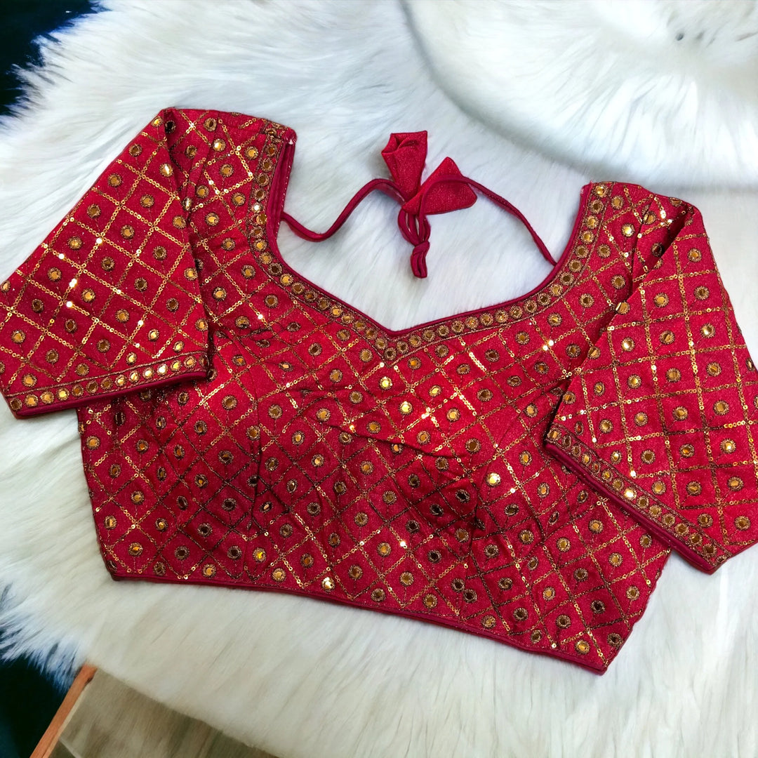 Copper Jari+Mirror Heavy Embroidery Work Blouse