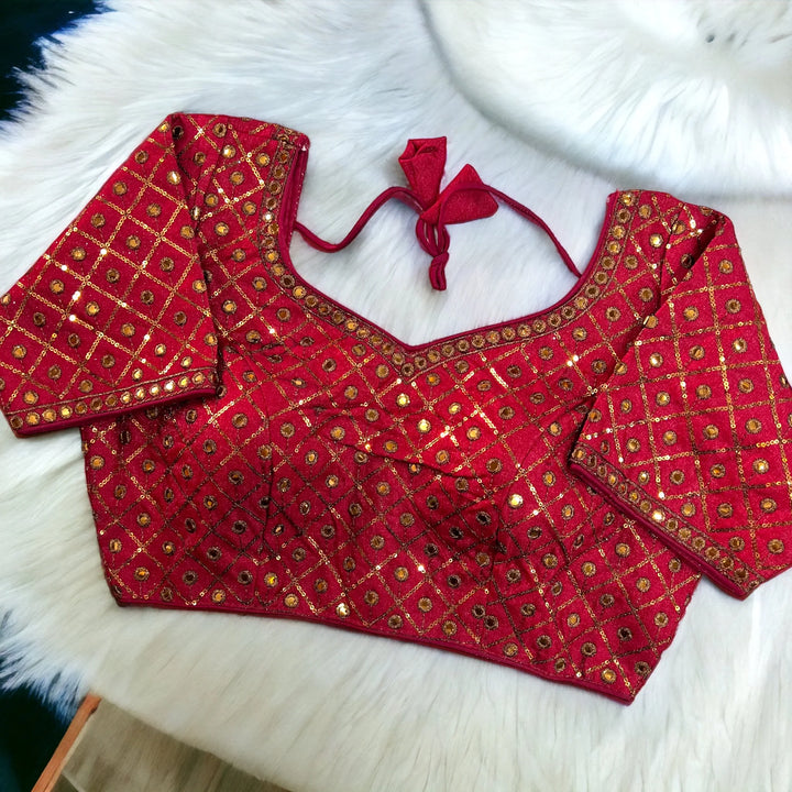 Copper Jari+Mirror Heavy Embroidery Work Blouse