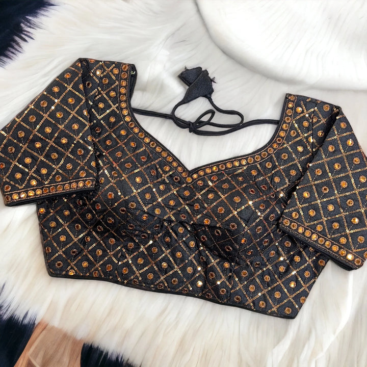 Copper Jari+Mirror Heavy Embroidery Work Blouse