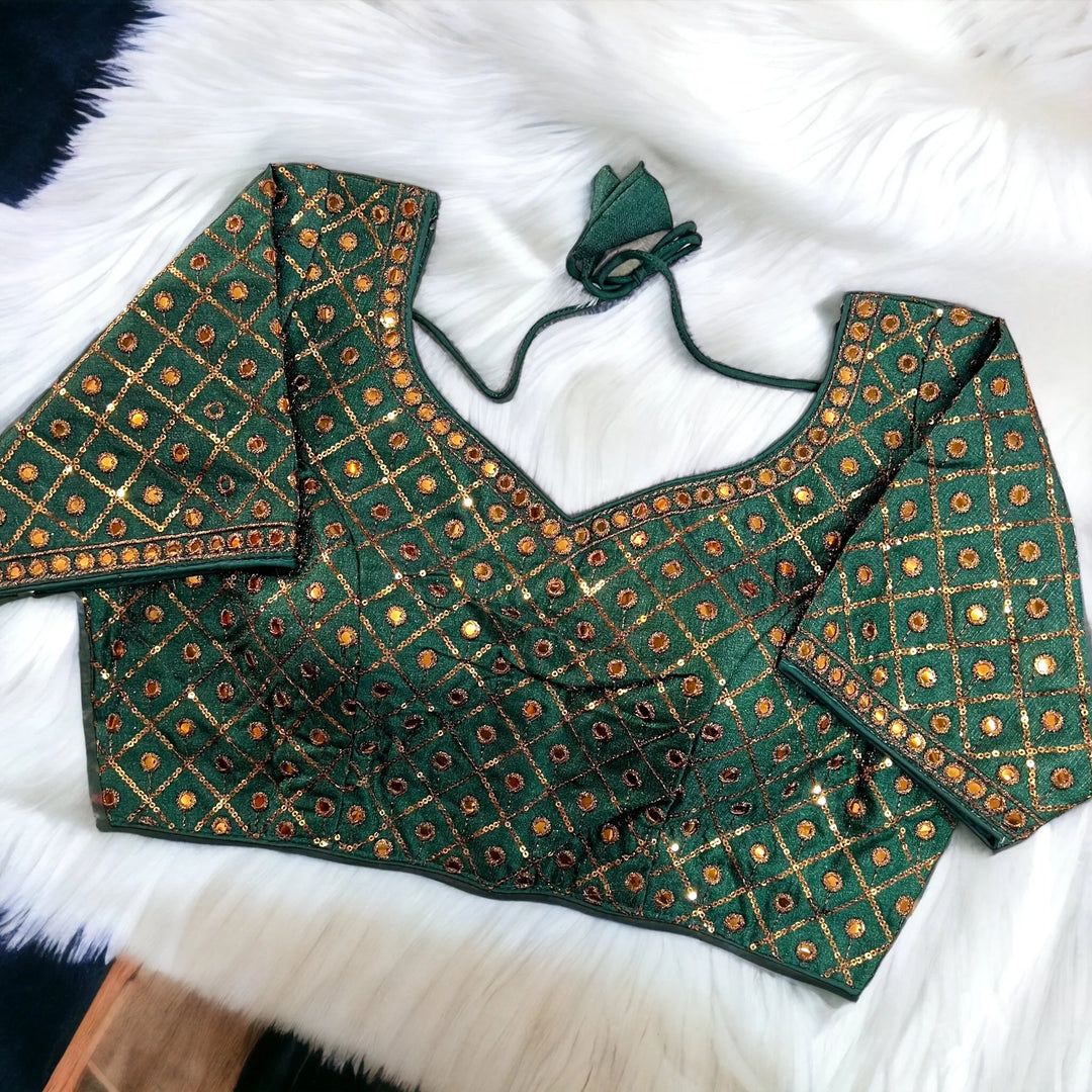 Copper Jari+Mirror Heavy Embroidery Work Blouse