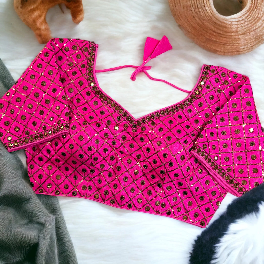 Copper Jari+Mirror Heavy Embroidery Work Blouse