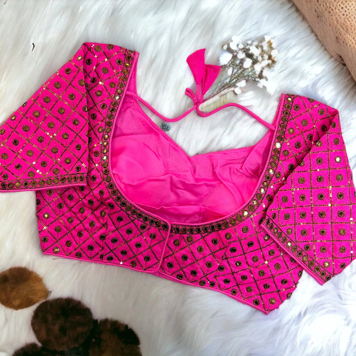 Copper Jari+Mirror Heavy Embroidery Work Blouse