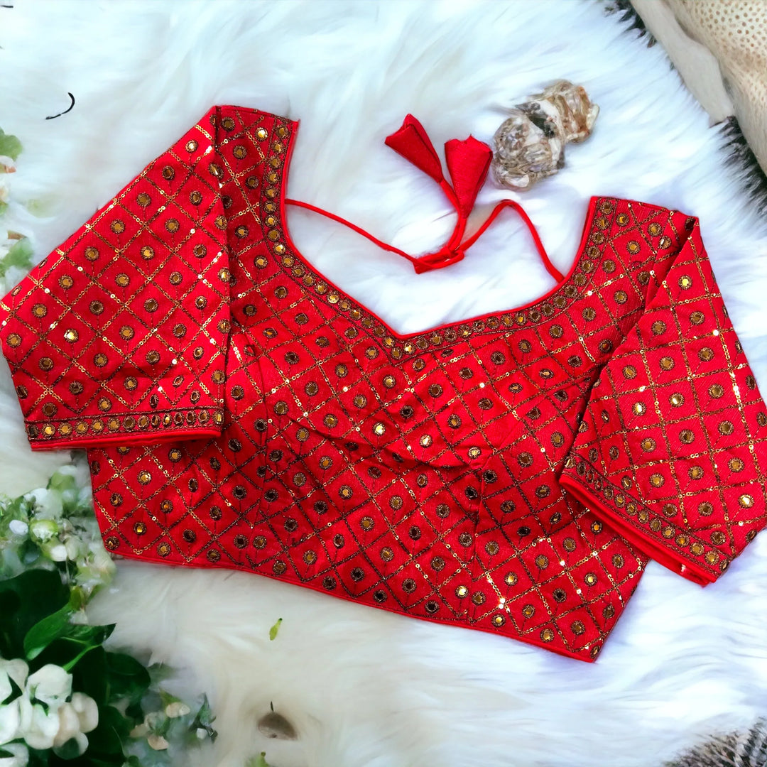 Copper Jari+Mirror Heavy Embroidery Work Blouse